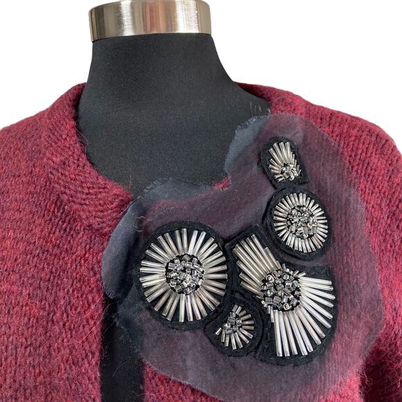 Vera Wang Lavender Lable Long Cardigan Wool Alpaca Blend SM Beaded Embellishment - Picture 3 of 11